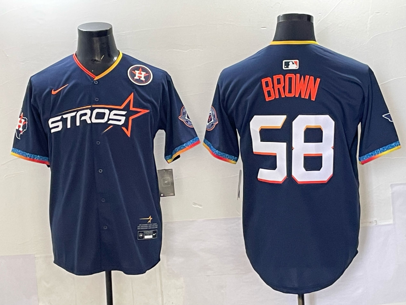 Men 2025 Houston Astros #58 Brown blue  Nike MLB Jersey style 002